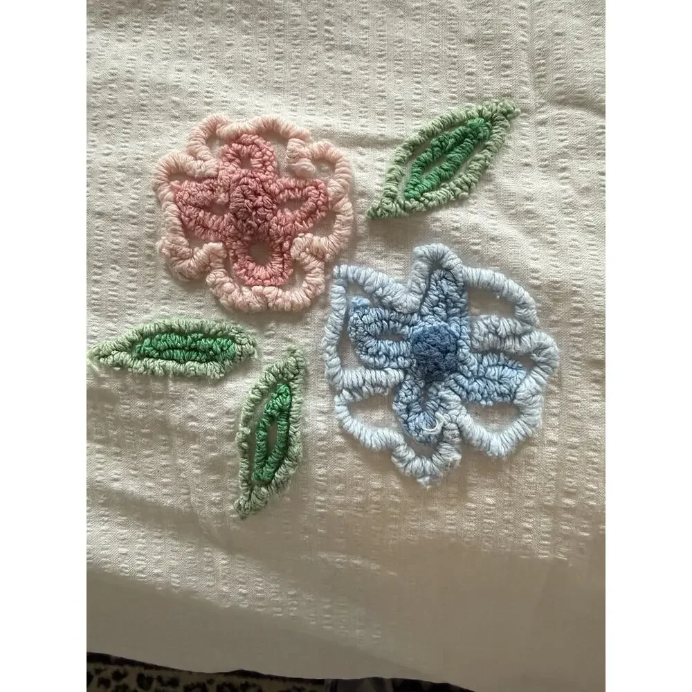 1950's Floral Chenille Bedspread 104”X 96” Shabby Chic Cottagecore Needle Tuft